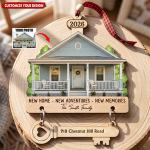 Custom Photo New Home Wooden Ornament With Tag - Personalized Anniversary Christmas Wedding Gifts