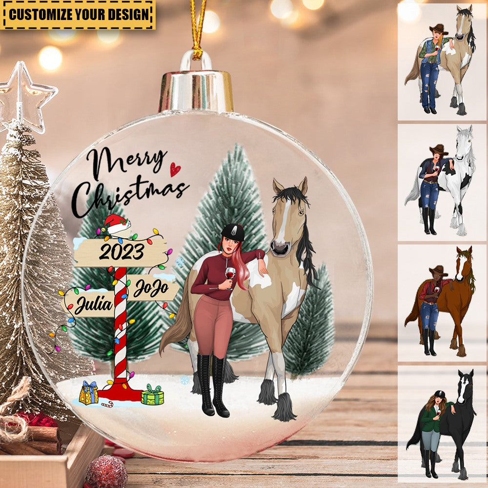 Personalized Girl with Horses Snow Ball Acrylic Christmas Ornament