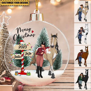 Personalized Girl with Horses Snow Ball Acrylic Christmas Ornament
