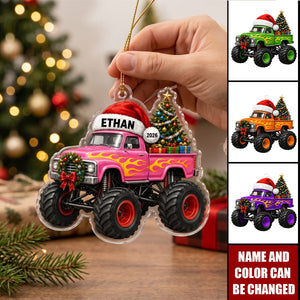 Personalized Monster Truck Christmas Ornament, Custom Name Acrylic Truck Ornament, Boys First Christmas Gift, 2026 Holiday Keepsake