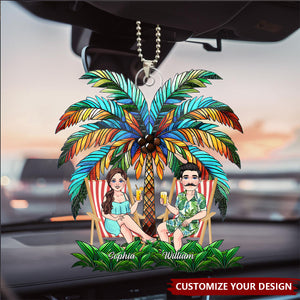 Under The Palm Tree Happy Couple - Personalized Couple Car Ornament