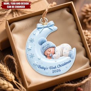Pastel Pink Baby On Moon - Personalized Acrylic Custom Shape Ornament