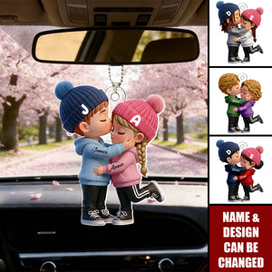 Kissing Couple Car Charm in Soft Colors - Personalized Acrylic Car Ornament
