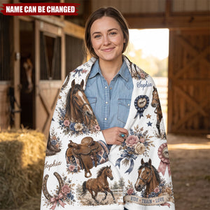 Custom Name Horse Blanket - Personalized Floral Western Cowgirl Gift for Horse Lovers