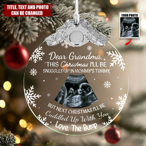 First Christmas Baby Bump Custom Ultrasound - Personalized Glass Photo Ornament With Silver Cap