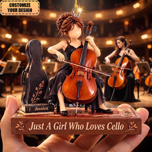 Personalized Cello Girl Acrylic Ornament – Custom Gift For A Daughter Who Plays The Cello