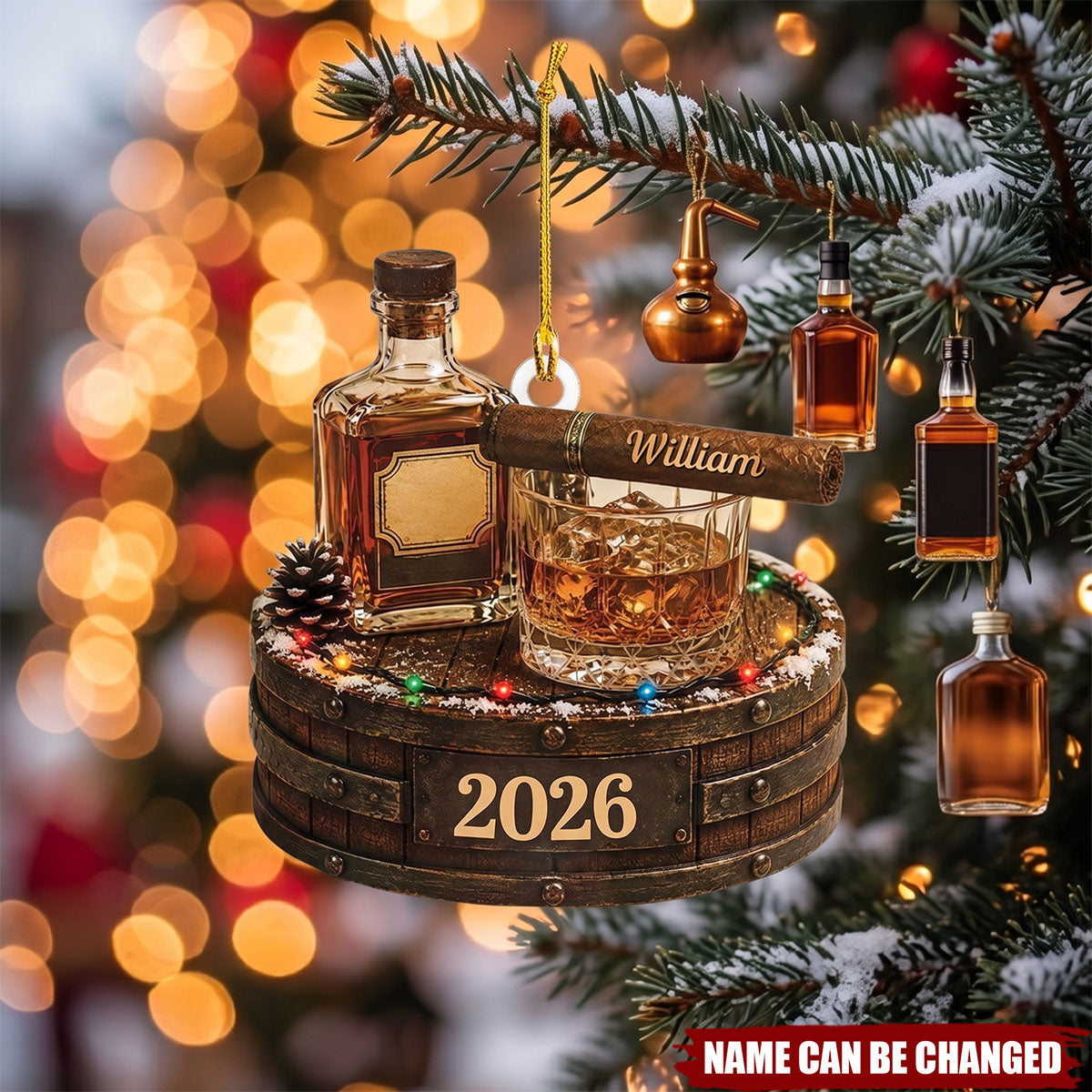 Personalized Whiskey Christmas Ornament, Custom Bourbon Lover Gift