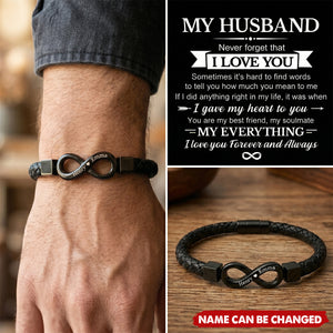 Locked In Forever - Personalized Leather Bracelet, Gifts For Husband And Wife