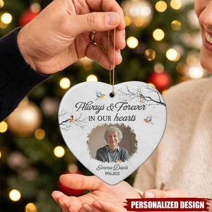 Personalized Photo Memorial Heart Ceramic Ornament - Remembrance Christmas Keepsake Ornament
