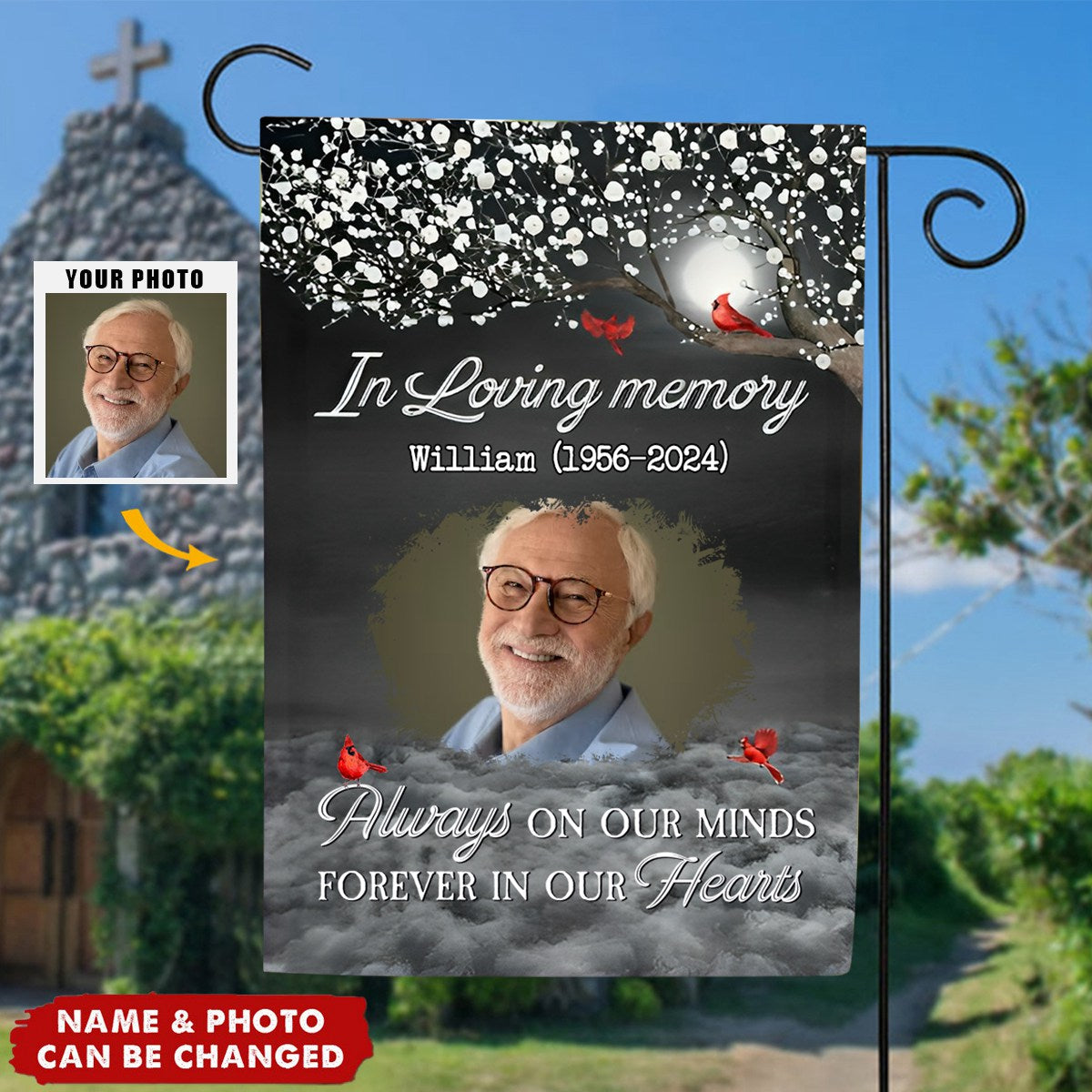 Forever In Our Hearts Memorial Garden Flag - Personalized Photo Flag