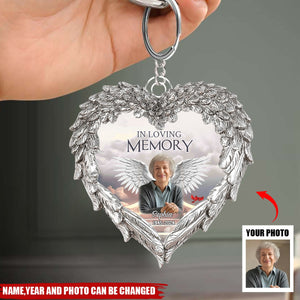 Memorial Upload Photo Wings, In Loving Memory In Heaven Personalized Keychain