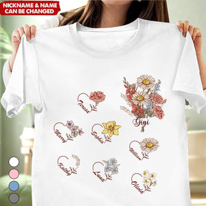 Personalized Birth Month Flower On T-shirt, Gift For Grandma Mom