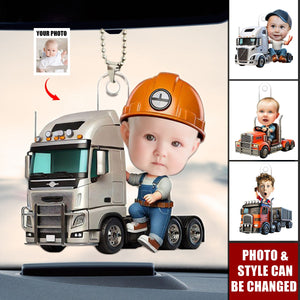Custom Photo Kid Truck Acrylic Car Ornament - Gifts For Kid Trucker