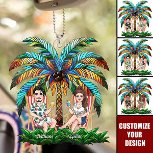 Under The Palm Tree Happy Couple - Personalized Couple Car Ornament