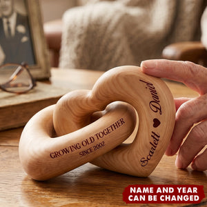 Growing Old Together - Personalized Interlocking Wooden Hearts