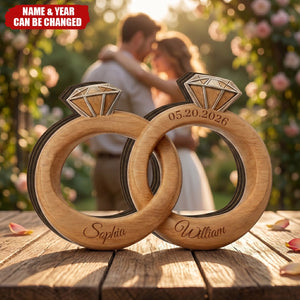 Personalized Wedding Ring Wooden Sign, Custom Couple Names Engagement Ring Decor