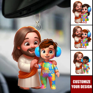 Personalized Gifts For Autism Kid Car Ornament - God Protect Him/ Her In His Arms