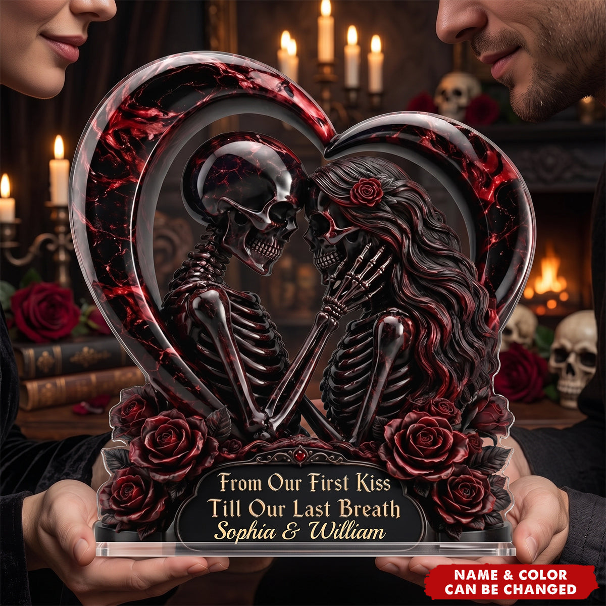 Custom Gothic Skeleton Acrylic Plaque - Personalized Halloween Decor, Anniversary Wedding Gift