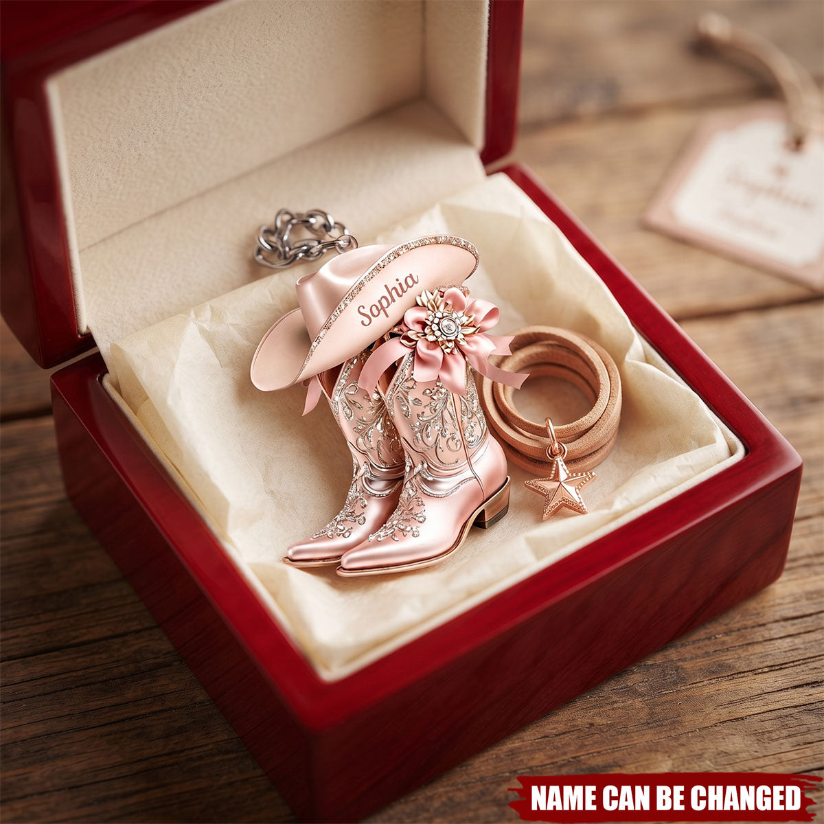 Personalized Cowgirl Boot Ornament, Custom Western Christmas Acrylic Keychain