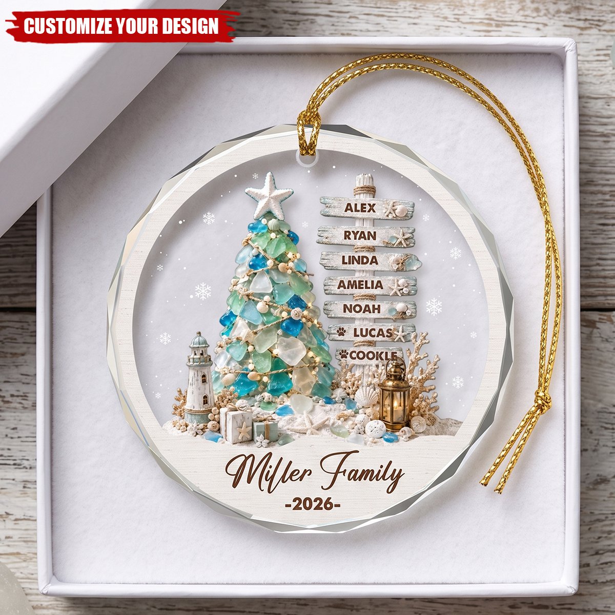 Personalized Coastal Family Christmas Ornament, Custom Names Beach Tree Keepsake