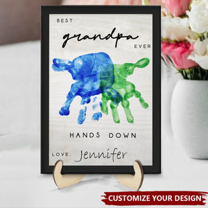 Hands Down Best Dad Ever - Personalized Engraved 2-Layer Wooden Sign, Handmade Fathers Day Gift