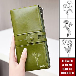 Multi-Card Bit Double Zipper Personalized Birthday Flower Clutch Purse Wallet