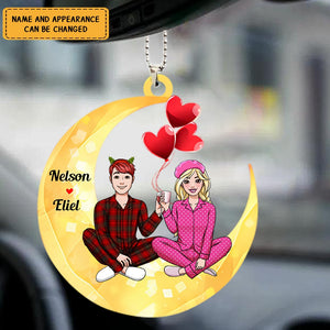 Couple Bestie Sitting On Moon - Personalized Acrylic Ornament