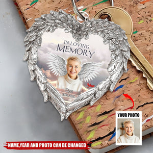 Memorial Upload Photo Wings, In Loving Memory In Heaven Personalized Keychain