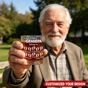 This Grandpa Belongs To - Cute Footprints - Personalized Whiskey Glass