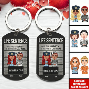 Personalized Couple Partners In Crime Stainless Steel Keychain - Gift Idea For Couple/ Him/ Her - He Stole Her Heart So She Stole His Last Name