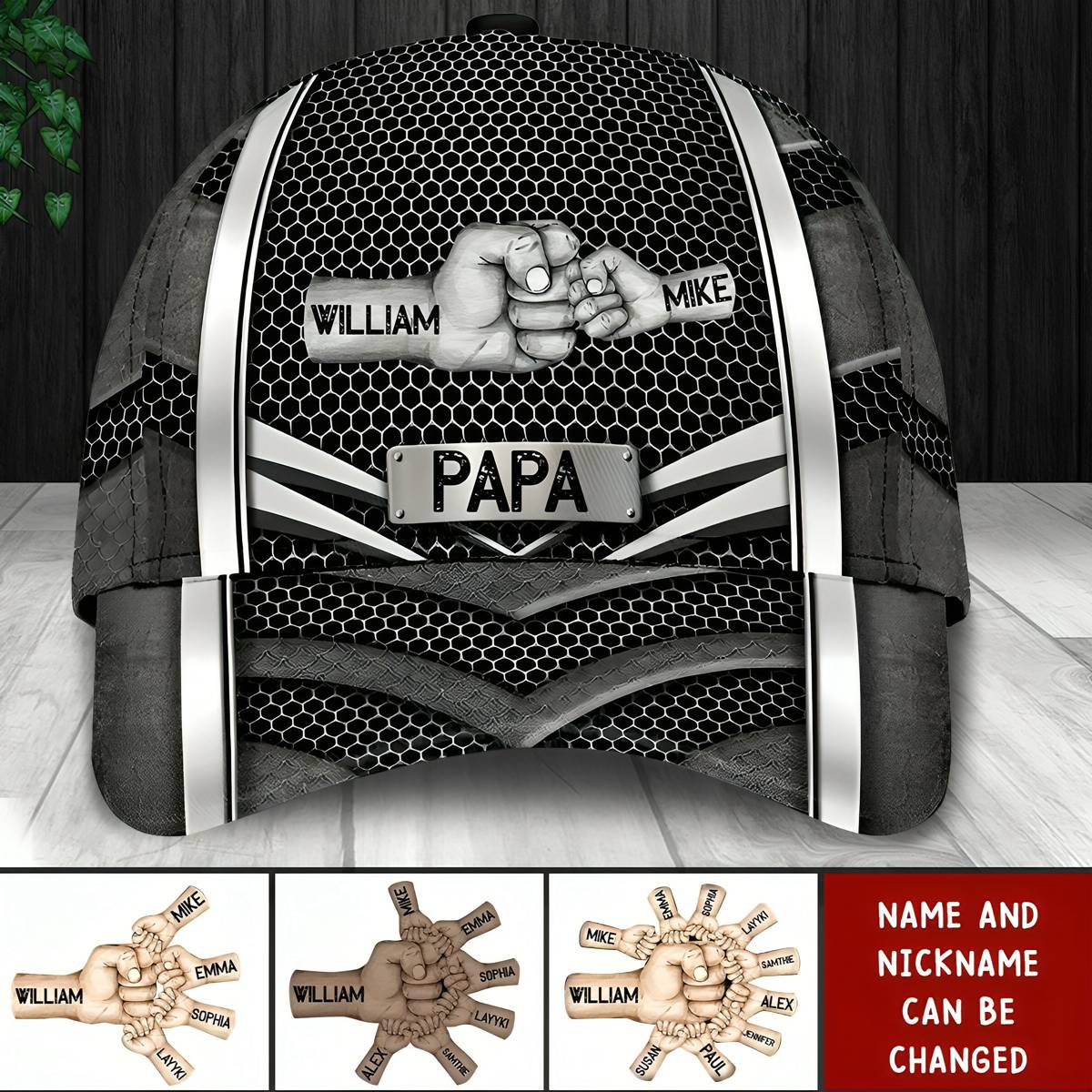 Grandpa Daddy Papa Hands To Hands Kids Metal Pattern Personalized Classic Cap