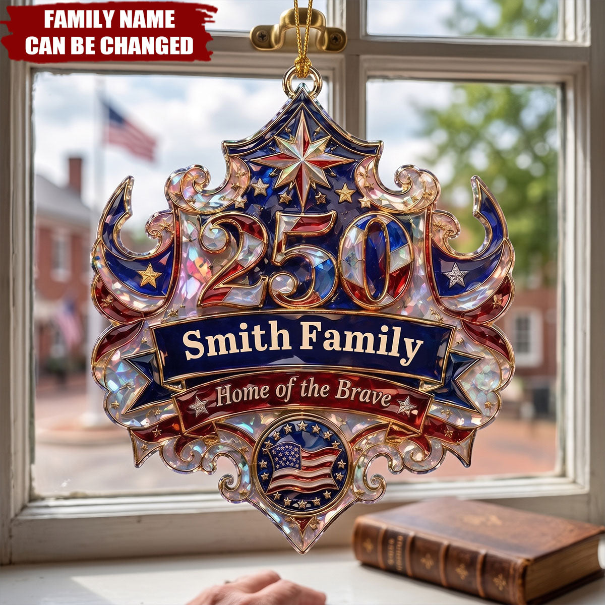 Custom Home Of The Brave Hologram Acrylic Ornament, Personalized USA 250th Patriotic Family Keepsake