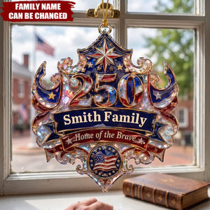 Custom Home Of The Brave Hologram Acrylic Ornament, Personalized USA 250th Patriotic Family Keepsake