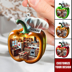 Chef Kitchen With Bell Pepper Design- Personalized Acrylic Keychain