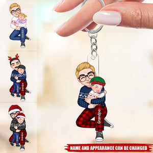 Cute Grandpa Hugging GrandKid Christmas Gift For Granddaughter Grandson Personalized Acrylic Keychain