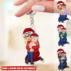 Cute Grandma Hugging Grandkid Gift For Granddaughter Grandson Personalized Acrylic Keychain