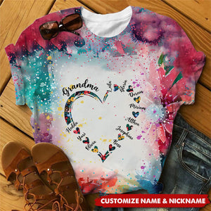 Floral Pattern Heart Grandma, Mom - Personalized 3D T-shirt