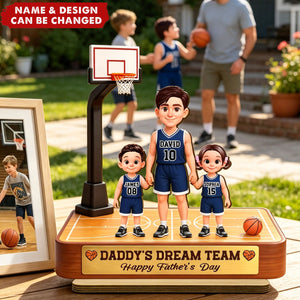 Basketball Daddy's Dream Team - Personalized 2-Layered Wooden Plaque - Father's Day Gift For Dad, Husband