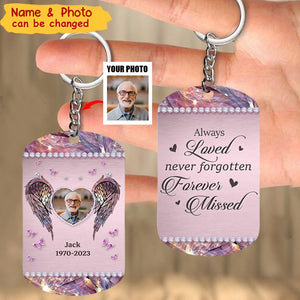 Custom Personalized Memorial Wings Stainless Steel Keychain - Upload Photo - Memorial Gift Idea For Family Member - Always Loved Never Forgotten Forever Missed