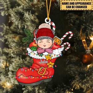 Cute Christmas Kid Santa Shoe Acrylic Ornament