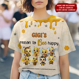 Gift For Grandma Reasons To Bee Happy All-over Print Personalized T-Shirt