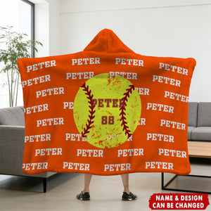 Personalized Balls Design Soft Hooded Blanket with Name and Number Team Birthday Christmas Gift for Sports Lovers