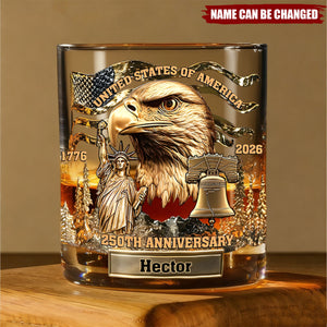 USA 250th Anniversary - Personalized Whiskey Glass, Patriotic Cup Gift For Him