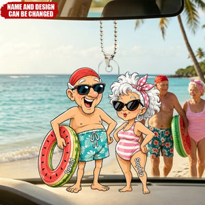 Funny Old People Swim - Personalized Car Ornament