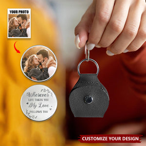 Custom Photo Gift For Couple - Personalized Leather Pocket Hug Keychain