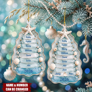 Personalized Sea Glass Family Tree Acrylic Ornament - Custom Coastal Christmas Gift for Family