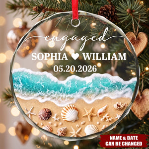 Custom First Christmas Circle Glass Ornament - Personalized Anniversary Christmas Wedding Gifts