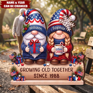 USA 250 Dwarf Couple Growing Old Together - Personalized Custom Shaped Wooden Plaque
