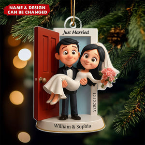 Personalized Our First Christmas Married Ornament - Custom Wedding Couple Threshold