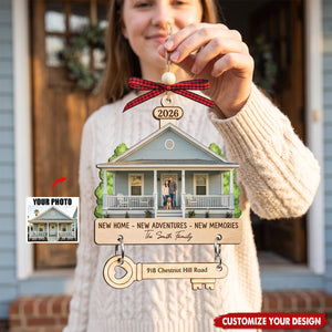 Custom Photo New Home Wooden Ornament With Tag - Personalized Anniversary Christmas Wedding Gifts